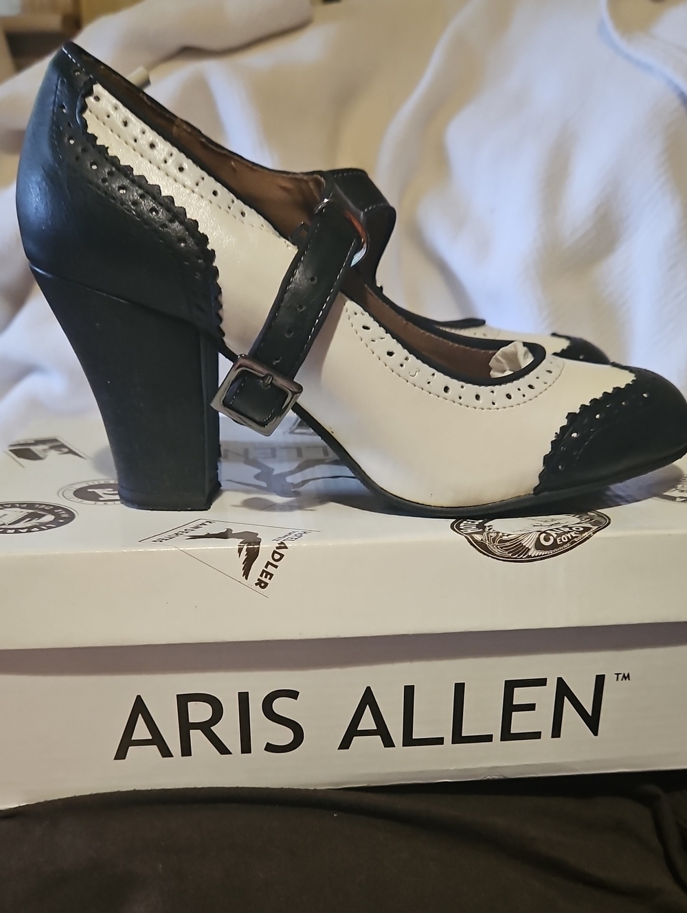 Aris Allen 1940s Black and White Wingtip Mary Jane Heels